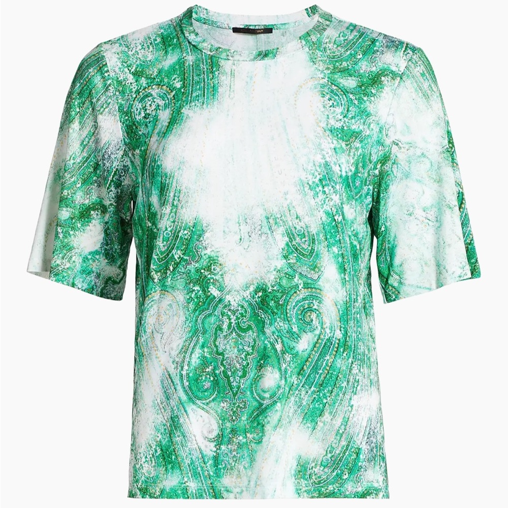 Kobi Halperin Green & White Paisley Short Sleeve Top XS - Never Worn